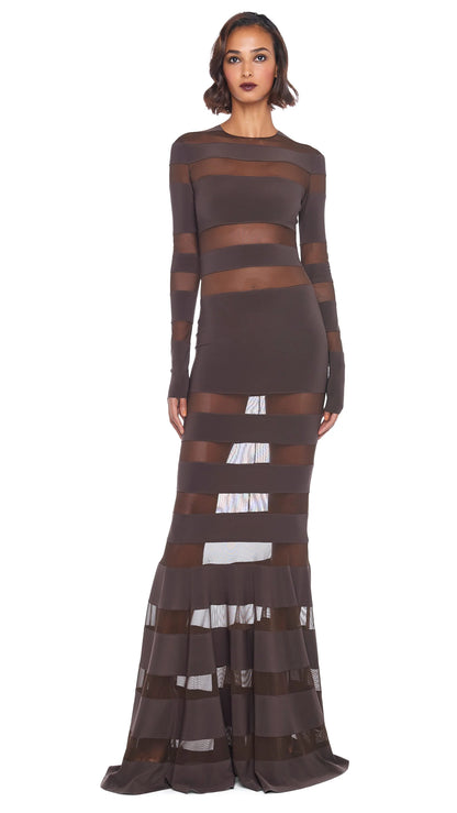 Norma Kamali Mesh Mermaid Gown Chocolate