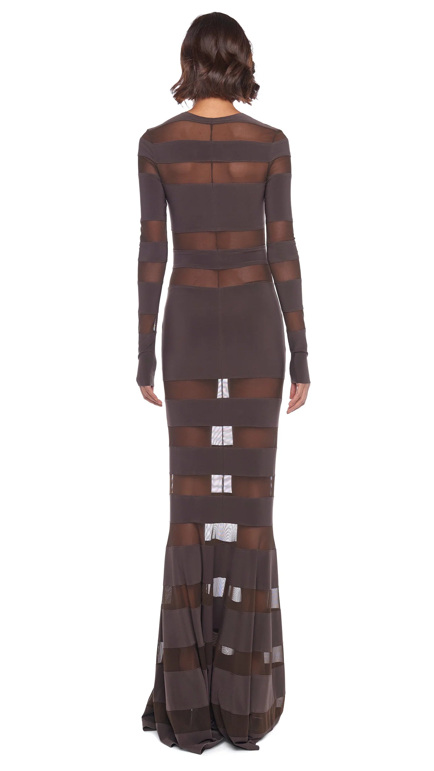 Norma Kamali Mesh Mermaid Gown Chocolate