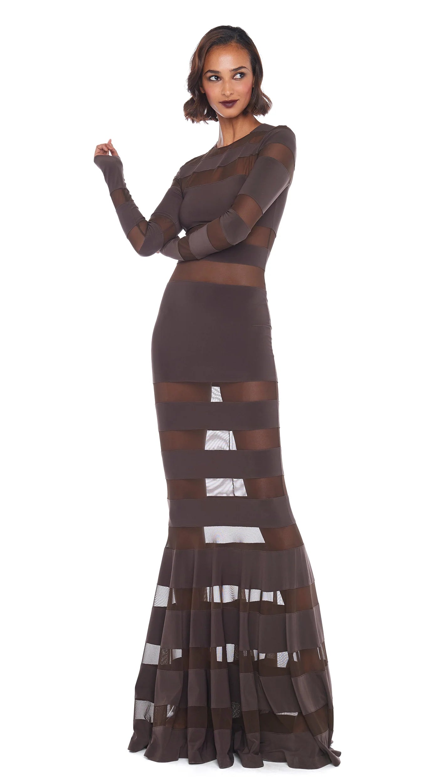 Norma Kamali Mesh Mermaid Gown Chocolate