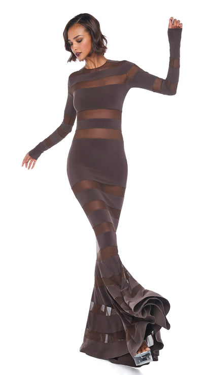 Norma Kamali Mesh Mermaid Gown Chocolate