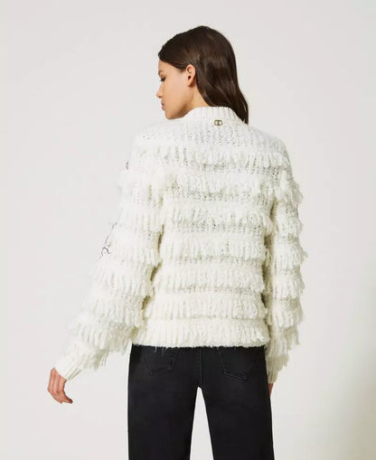 Twinset Knit Jacket With Fringes and Lace