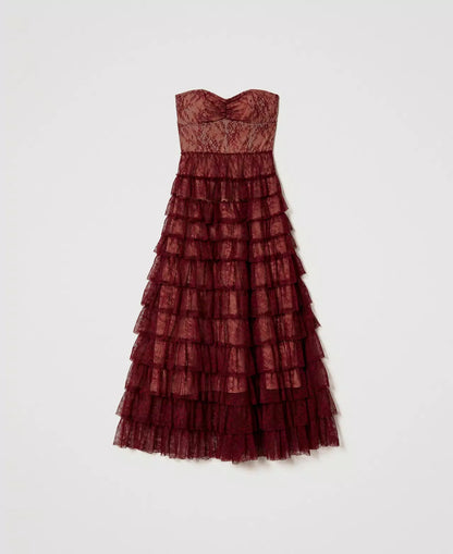 Twinset Chantilly Lace Bustier Dress Cabernet Red