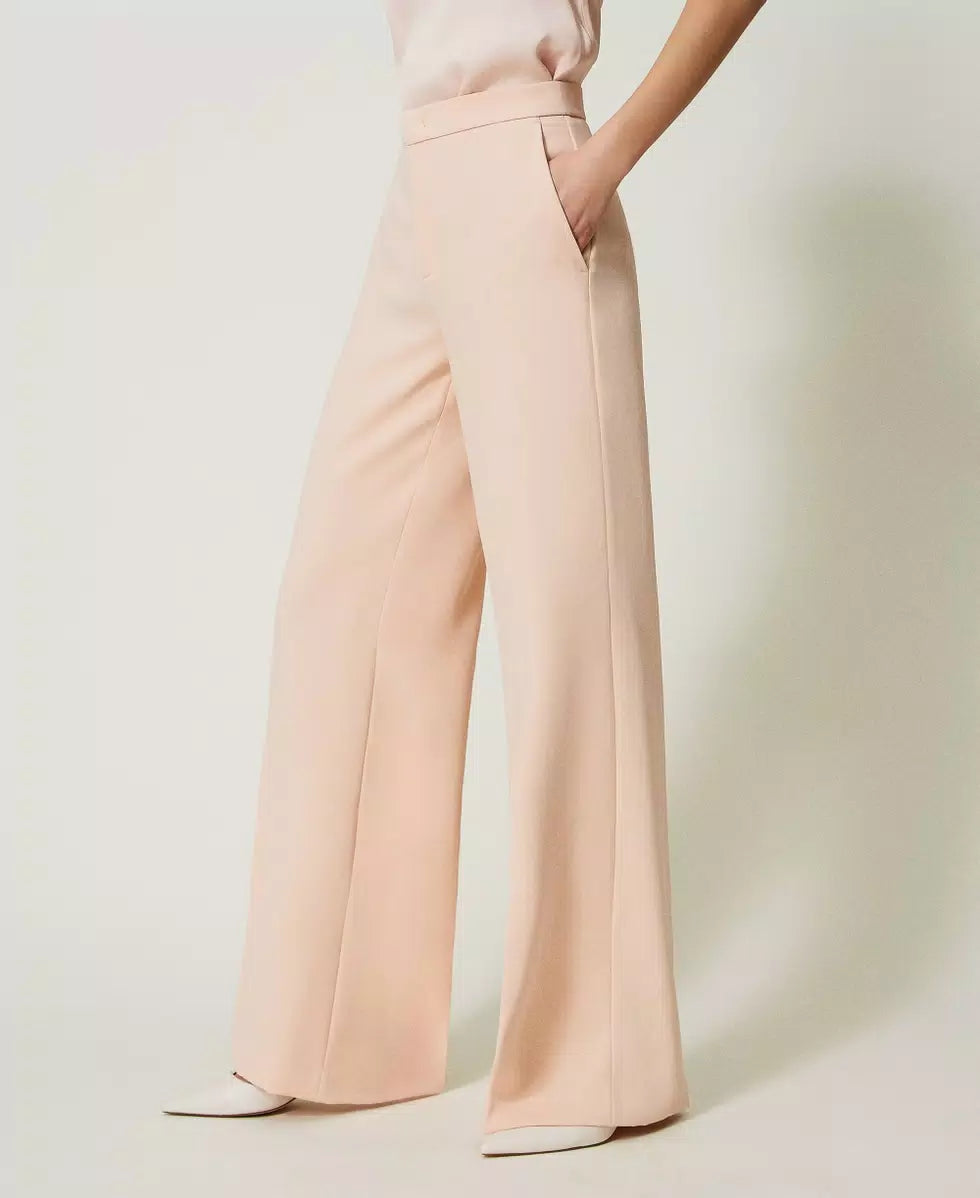 Twinset Pink Wide Leg Crêpe Trousers