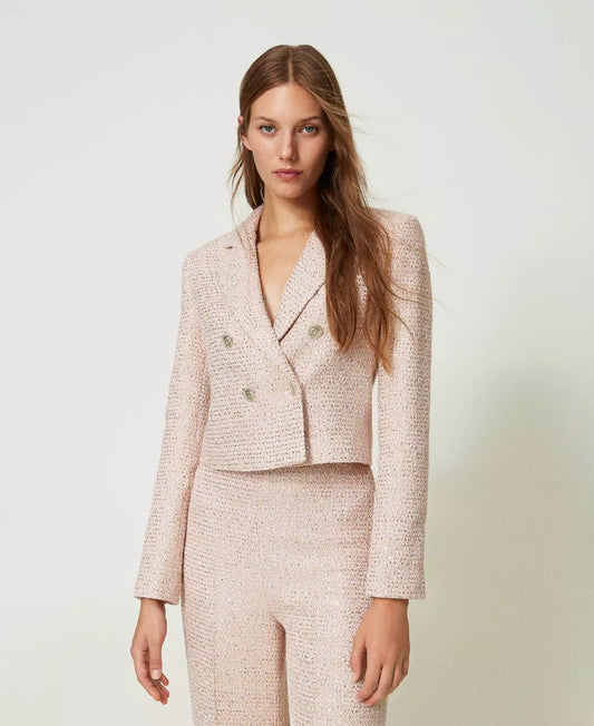 Twinset Pink Bouclé Cropped Blazer