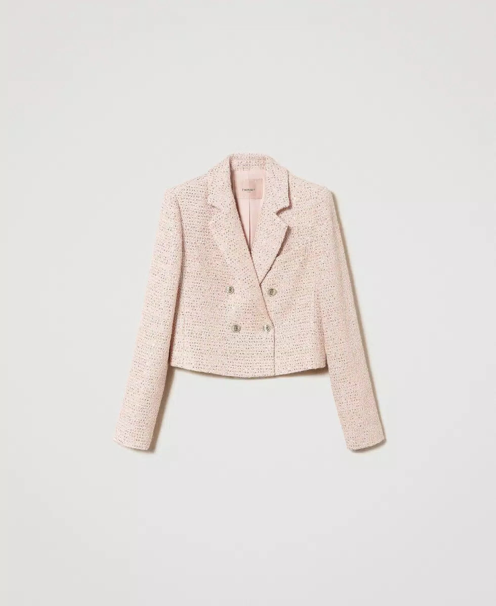 Twinset Pink Bouclé Cropped Blazer