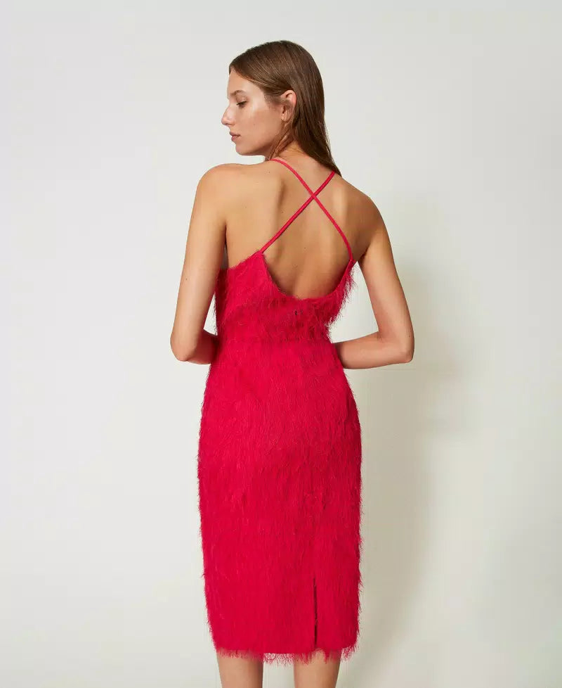 Twinset Midi Feather Dress Bright Rose