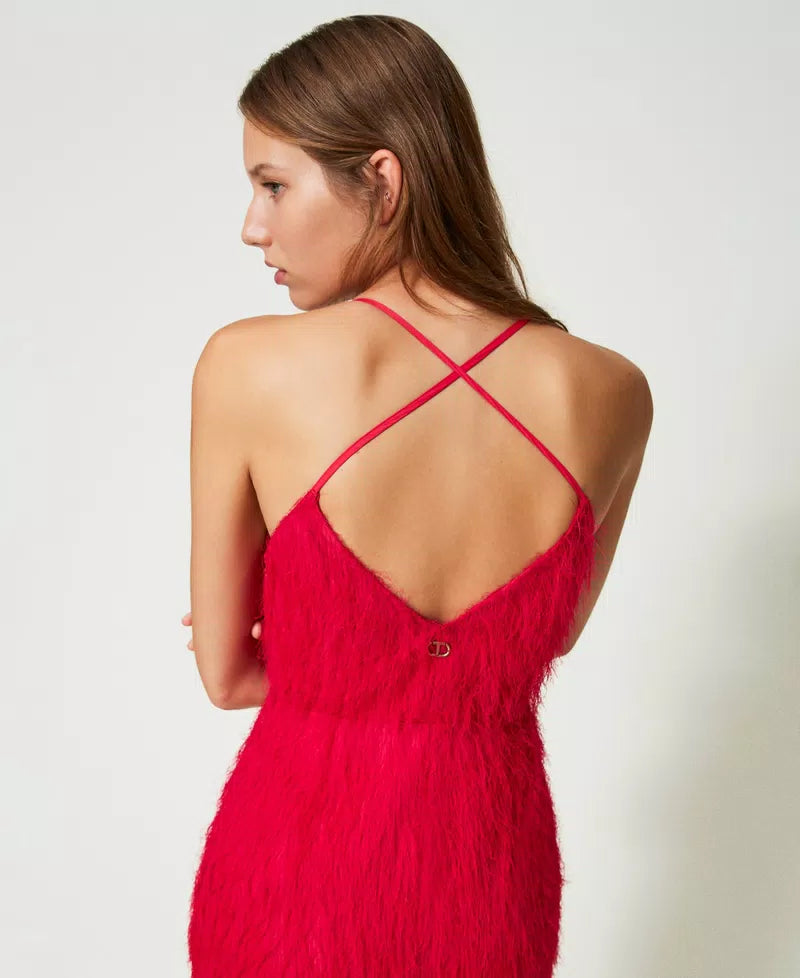 Twinset Midi Feather Dress Bright Rose