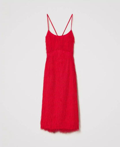 Twinset Midi Feather Dress Bright Rose