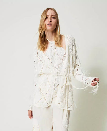 Twinset Diamond-Pattern Feather Cardigan