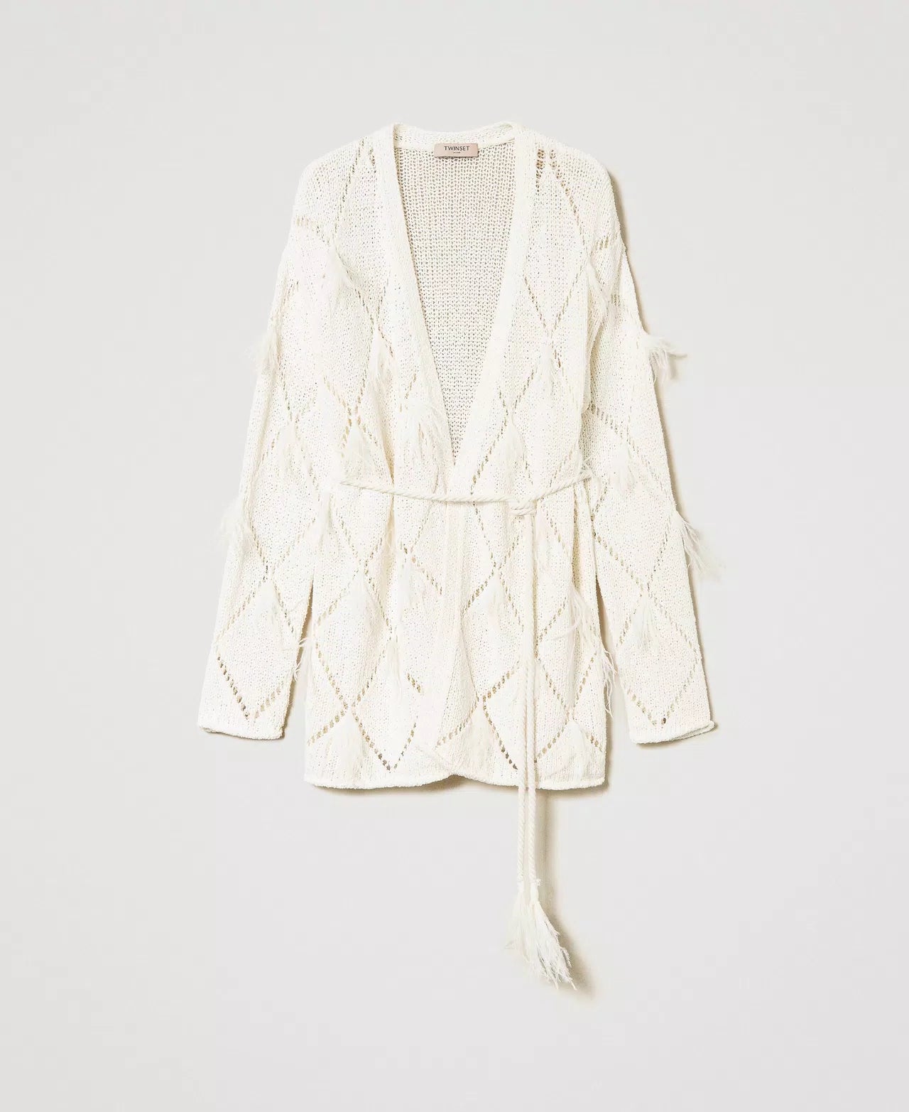 Twinset Diamond-Pattern Feather Cardigan