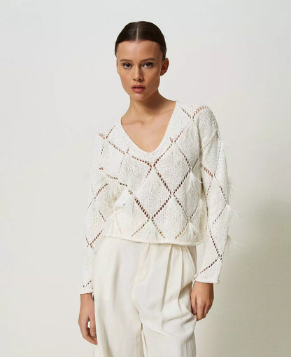 Twinset Diamond-Pattern Feather Sweater