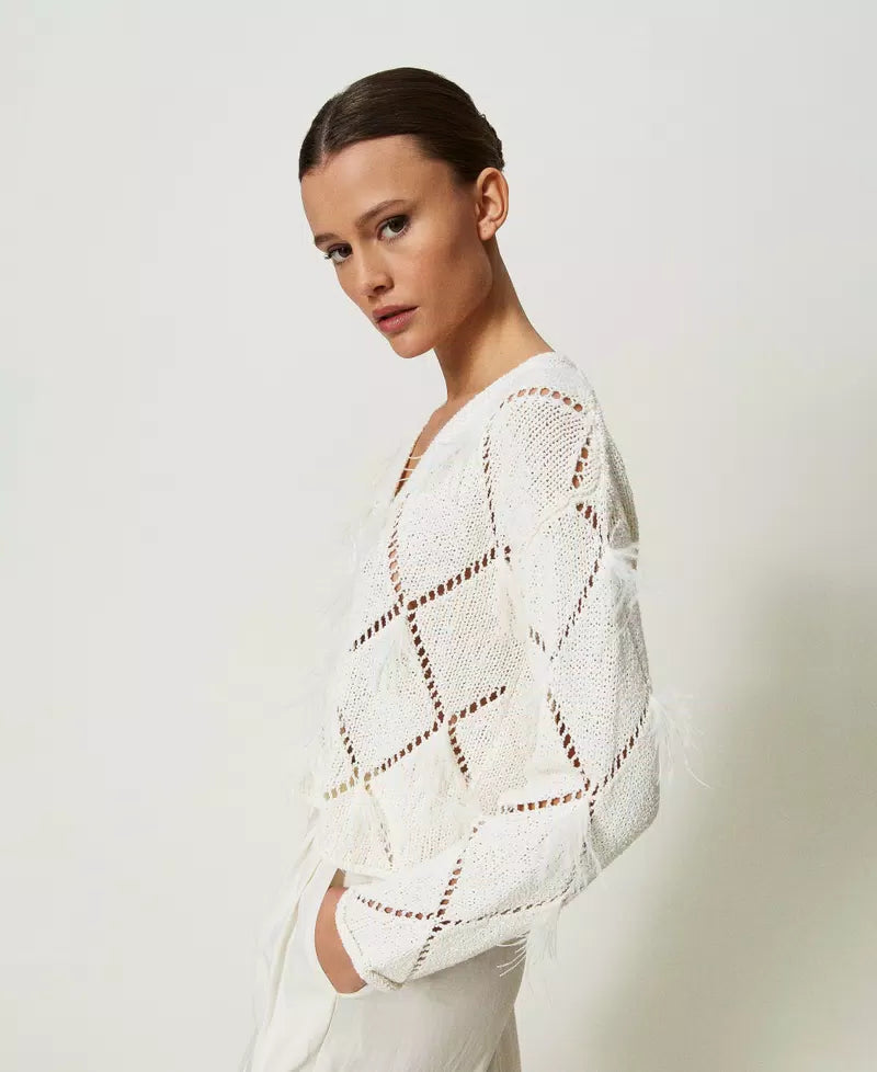 Twinset Diamond-Pattern Feather Sweater