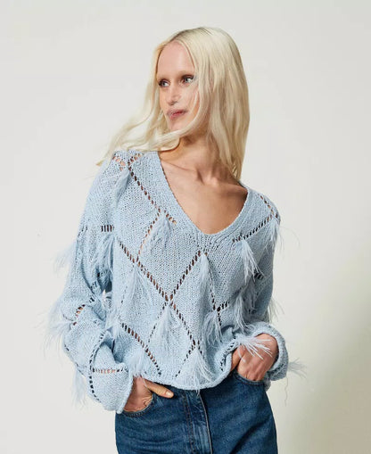 Twinset Diamond-Pattern Feather Sweater