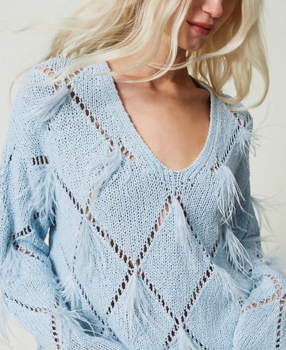 Twinset Diamond-Pattern Feather Sweater