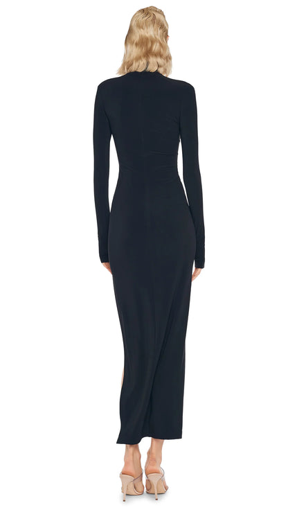 Norma Kamali Long Sleeve Turtleneck Side Slit Gown Black