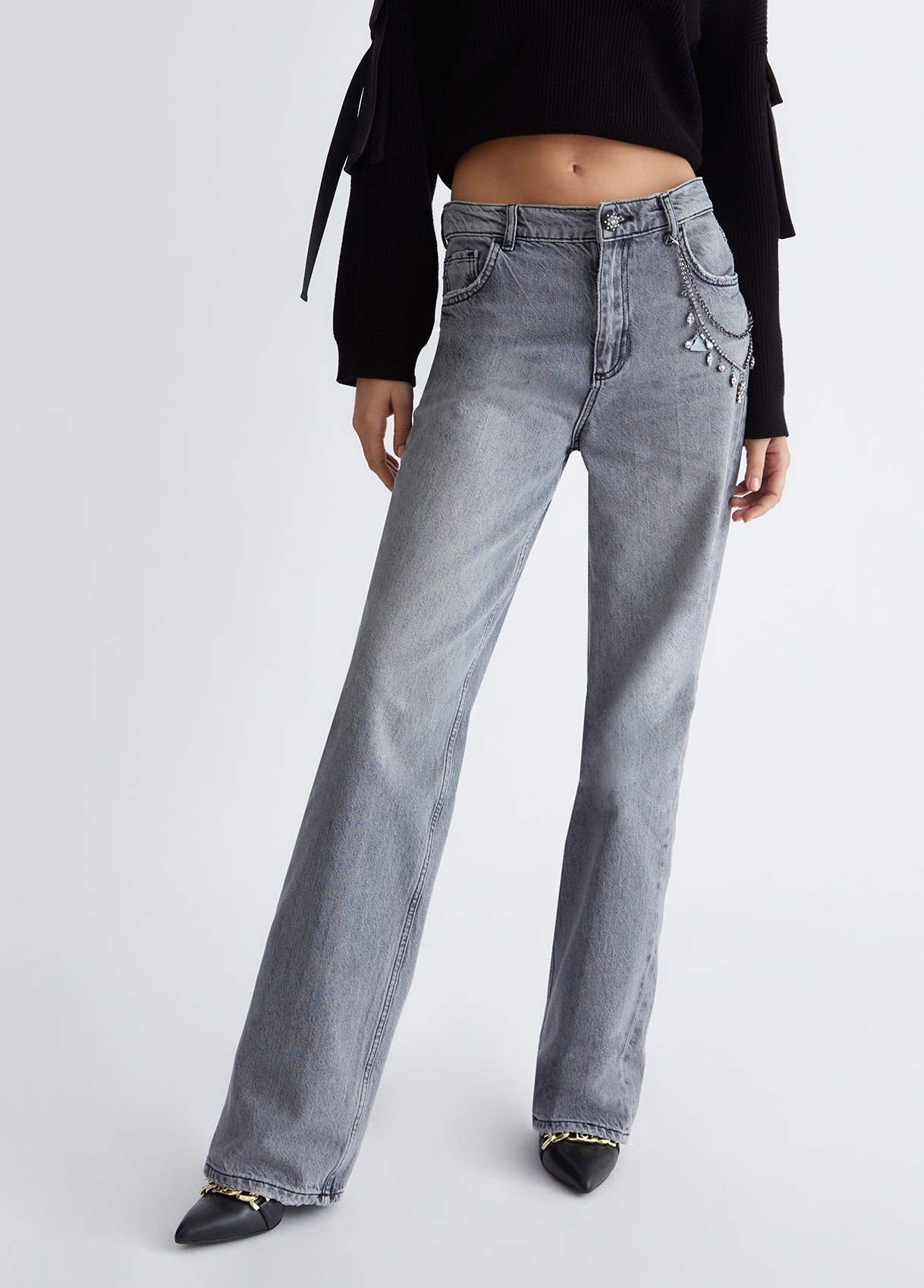 Liu Jo Straight Grey Jeans With Charms