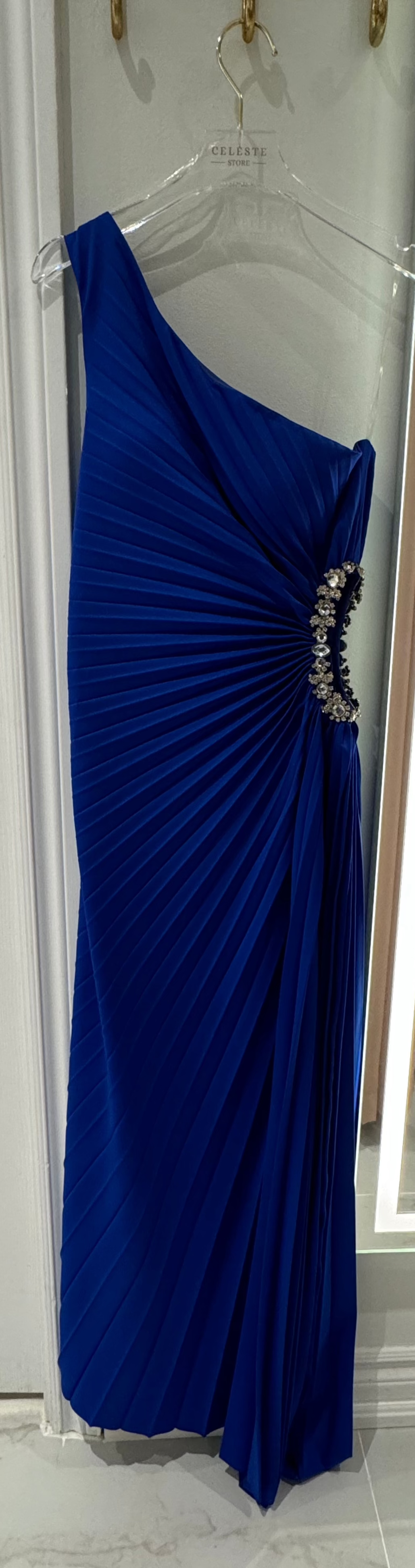 Blue Pleated Embellished Dress - Escoll