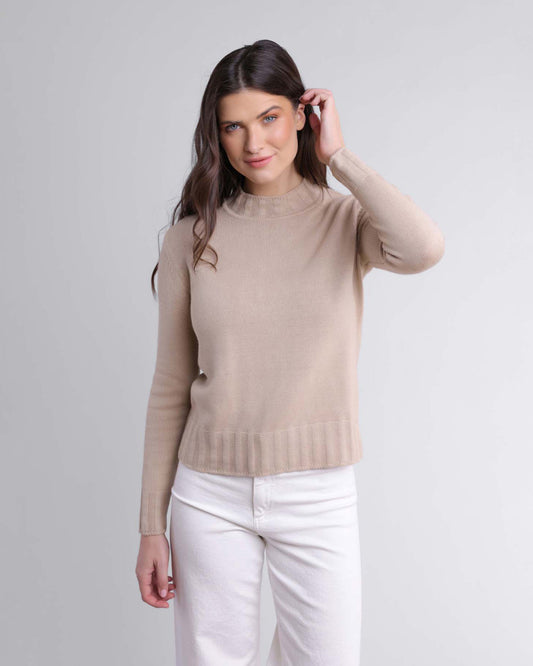 Alashan Halle Garter Stitch Mock Sweater White