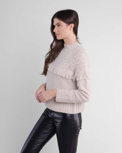 Alashan Rose Bud Fair Isle Fringe Sweater Stone