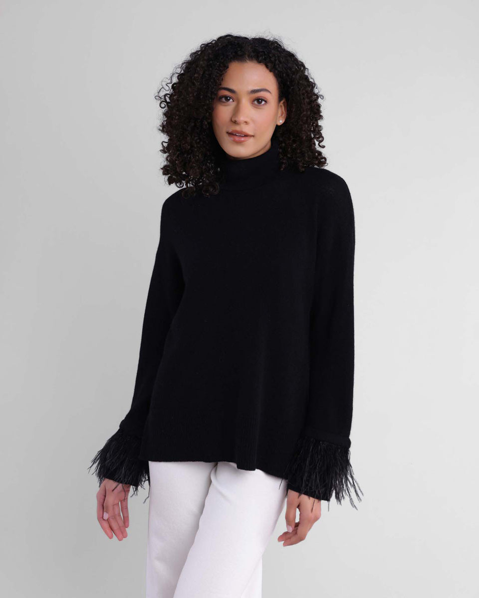 Alashan Elsie Turtleneck with Feather Cuffs Sweater Black