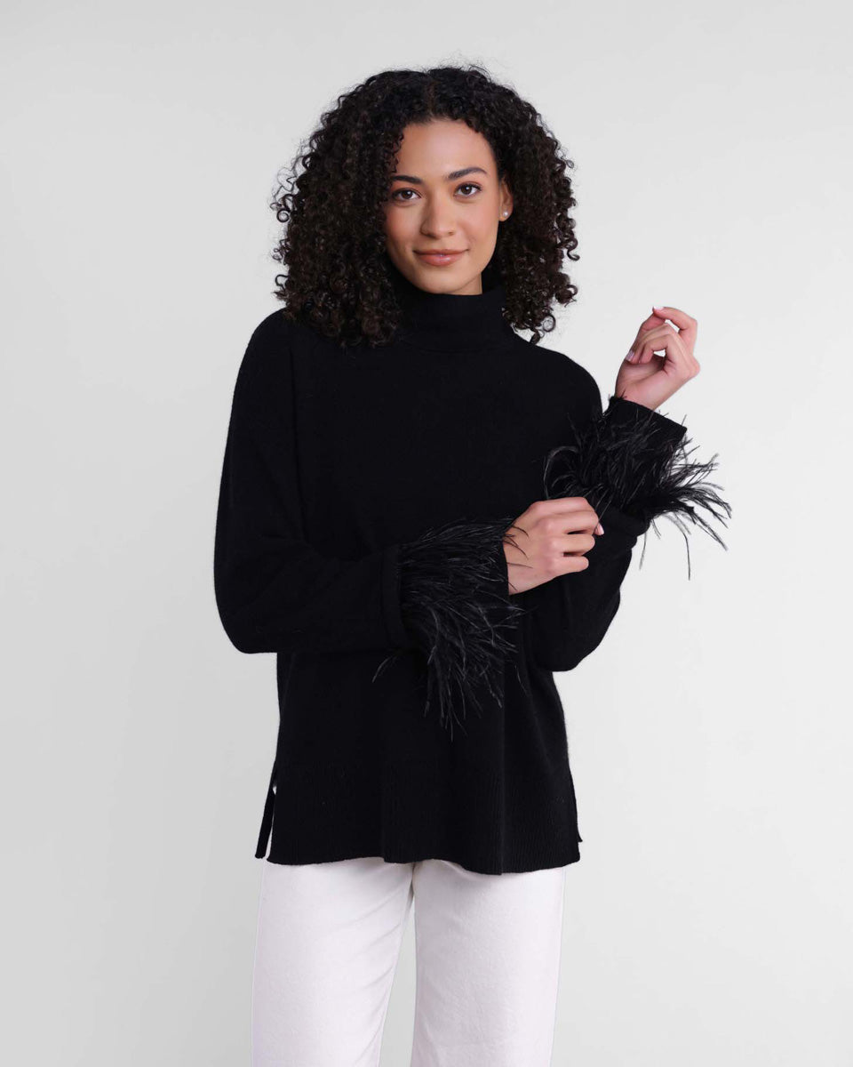 Alashan Elsie Turtleneck with Feather Cuffs Sweater Black