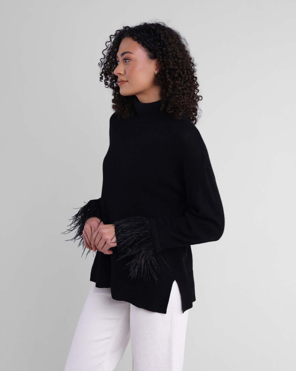 Alashan Elsie Turtleneck with Feather Cuffs Sweater Black