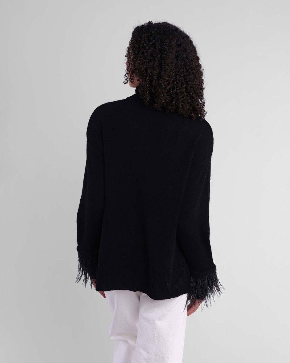 Alashan Elsie Turtleneck with Feather Cuffs Sweater Black