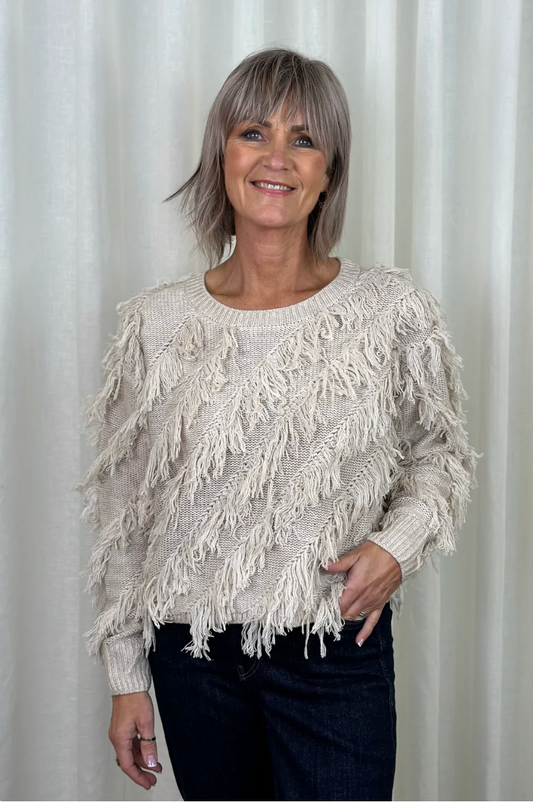 Light Beige Melange Fringed Jumper - OUI