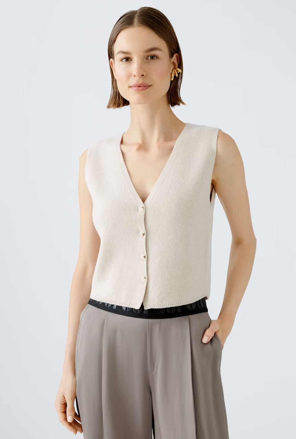 Knitted Waistcoat Light Beige - OUI