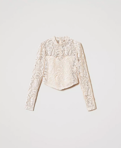 Macramé lace cropped blouse - Twinset