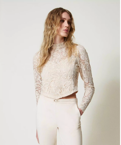 Macramé lace cropped blouse - Twinset