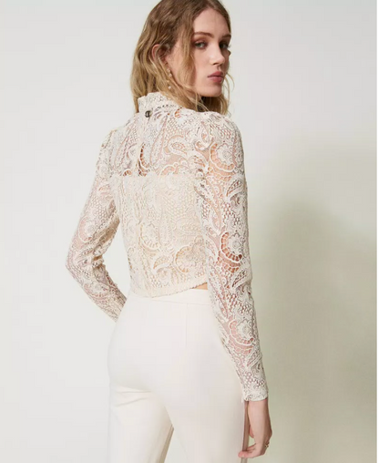 Macramé lace cropped blouse - Twinset