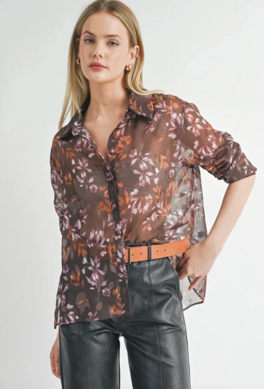 SAGE - Celebrate Her Sheer Button Down Shirt