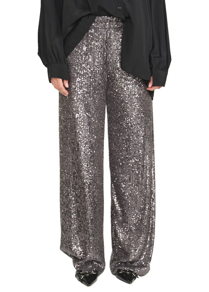 Seductive Grey Sequins Straight Leg Trousers