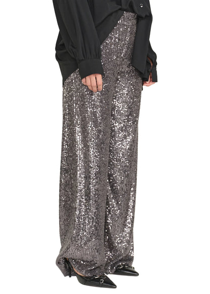 Seductive Grey Sequins Straight Leg Trousers