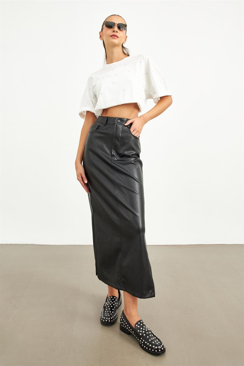 Store Celeste Fall Leather Skirt Black