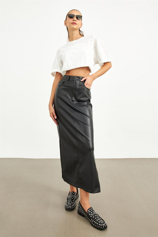 Store Celeste Fall Leather Skirt Black